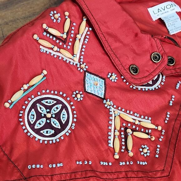 VTG Nylon 90's Beaded Red & Turquoise Track Suit Set - Picture 6 of 13